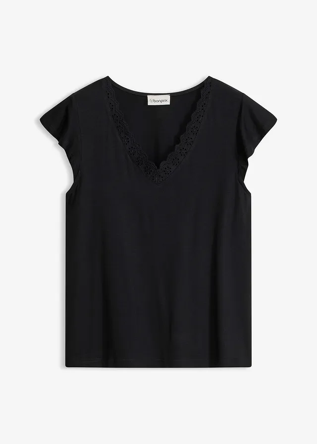 T-shirt z mieszanki wiskozy • czarny • sklep bonprix