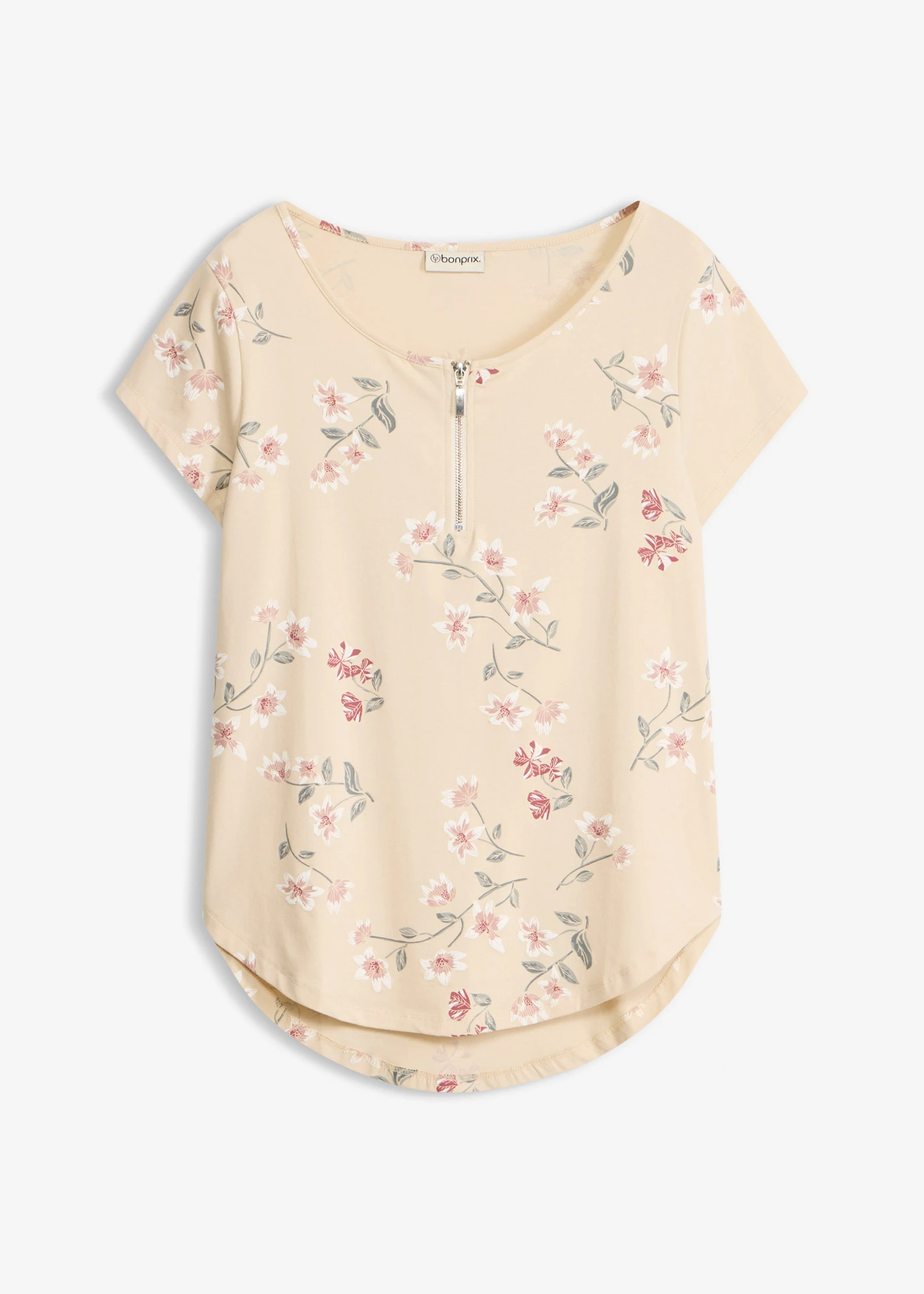 T-shirt oversize en coton extensible • sable clair floral • Boutique bonprix