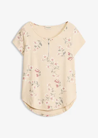 T-shirt oversize en coton extensible • sable clair floral • Boutique bonprix