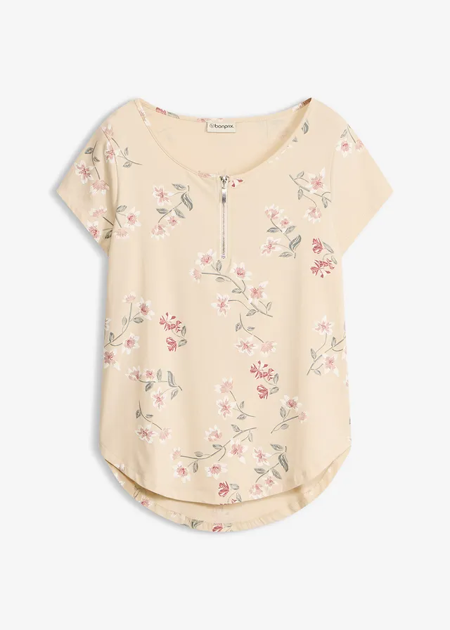 T-shirt oversize en coton extensible • sable clair floral • Boutique bonprix