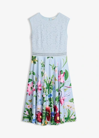 Midi jurk met kant • lichtblauw gebloemd • bonprix online shop