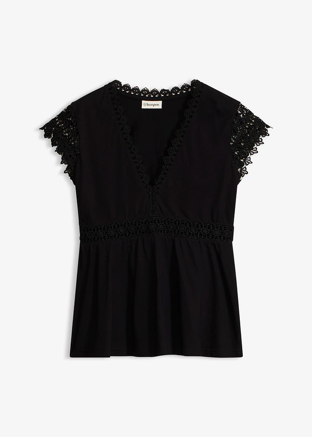 Bluză tricot cu dantelă • negru • magazin bonprix