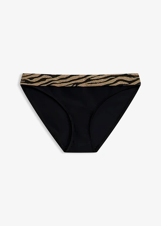 Bikinové kalhotky z lesklého materiálu, barva: černá se zebřím vzorem