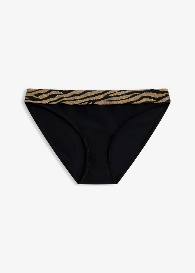 Figi bikini z błyszczącego materiału • czarny w paski zebry • sklep bonprix