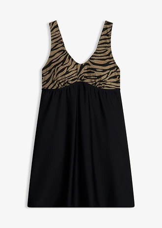Badpakjurk van glanzende stof, Kleur: zwart-goudkleurig met zebraprint
