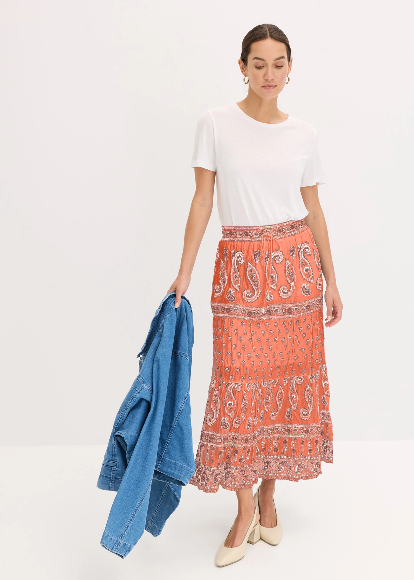 Jupe longue 100% coton • brun marsala floral • Boutique bonprix