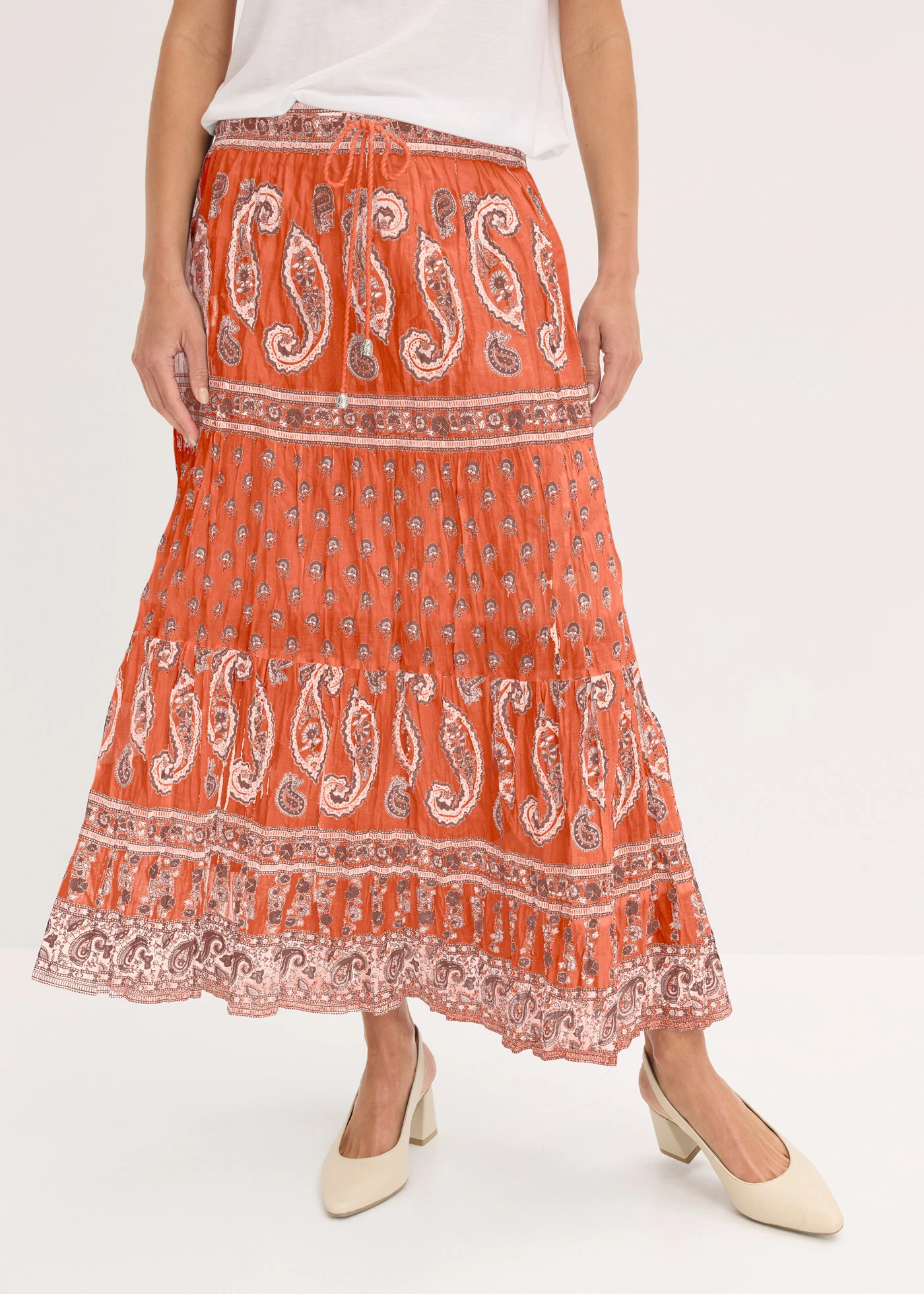 Jupe longue 100% coton • brun marsala floral • Boutique bonprix