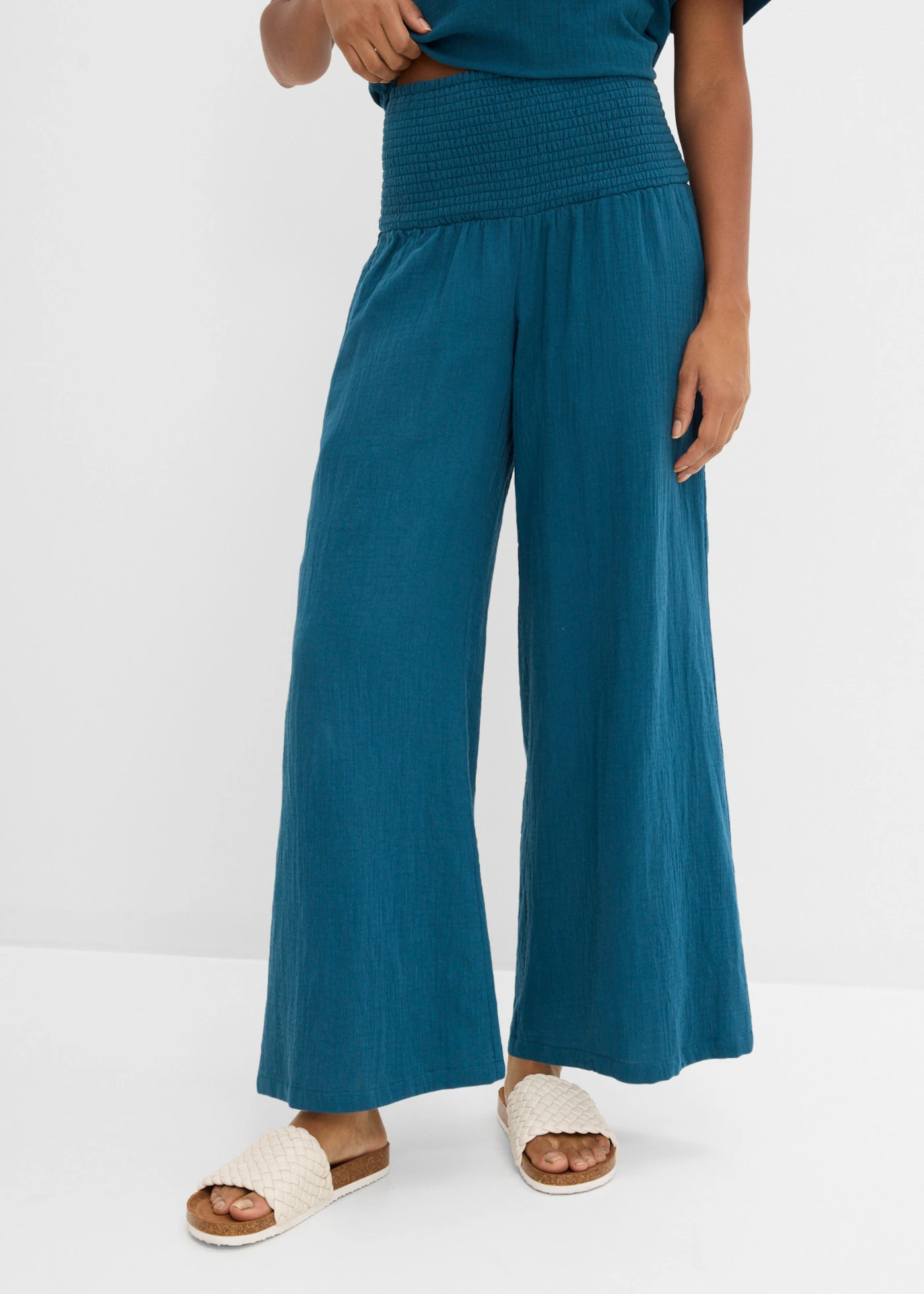 Pantalon palazzo en gaze de coton • pétrole • Boutique bonprix