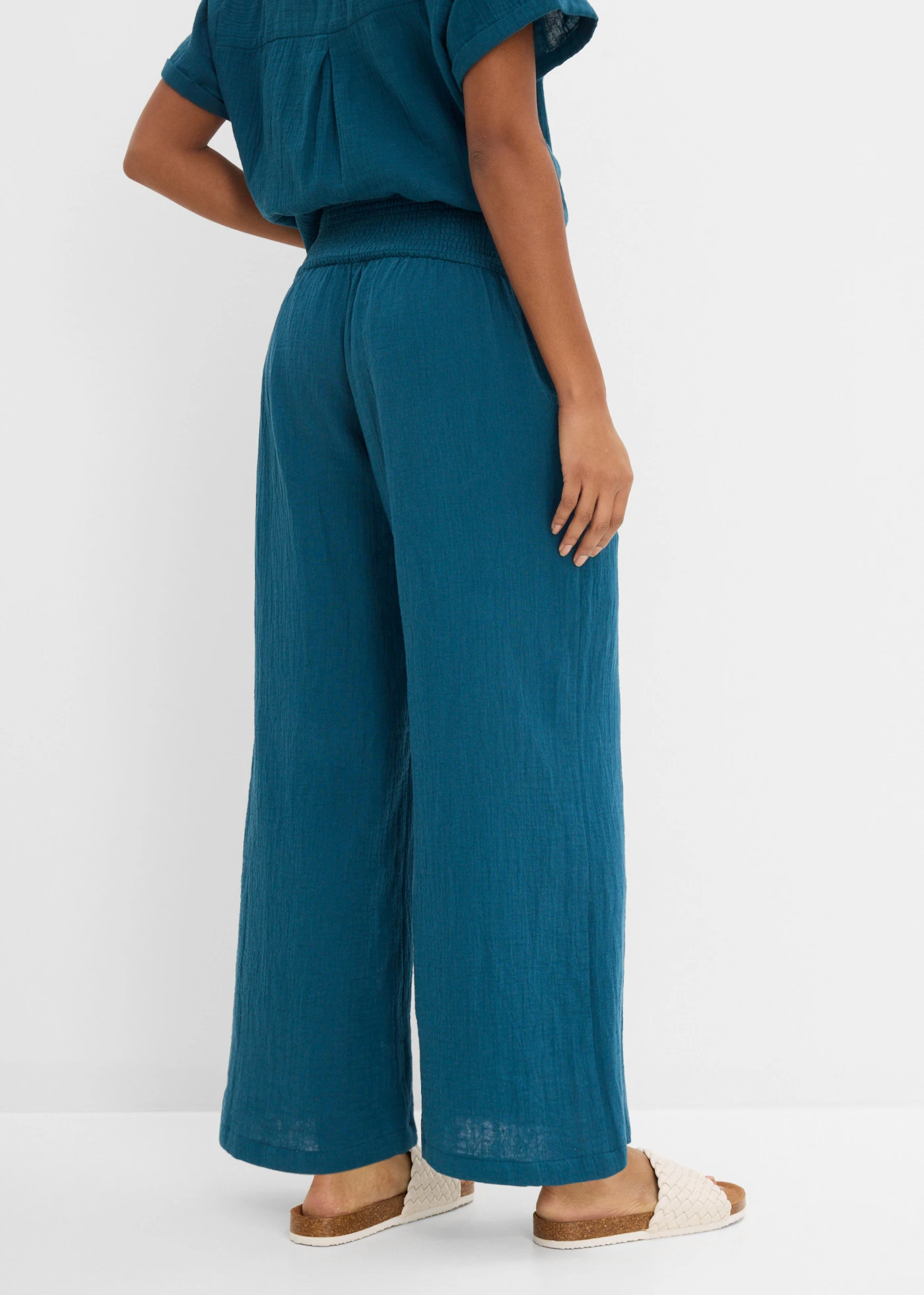 Pantalon palazzo en gaze de coton • pétrole • Boutique bonprix