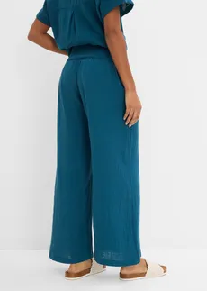 Pantalon palazzo en gaze de coton • pétrole • Boutique bonprix