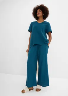 Pantalon palazzo en gaze de coton beige