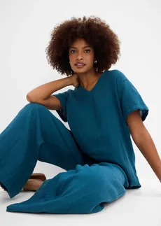 Pantalon palazzo en gaze de coton • pétrole • Boutique bonprix