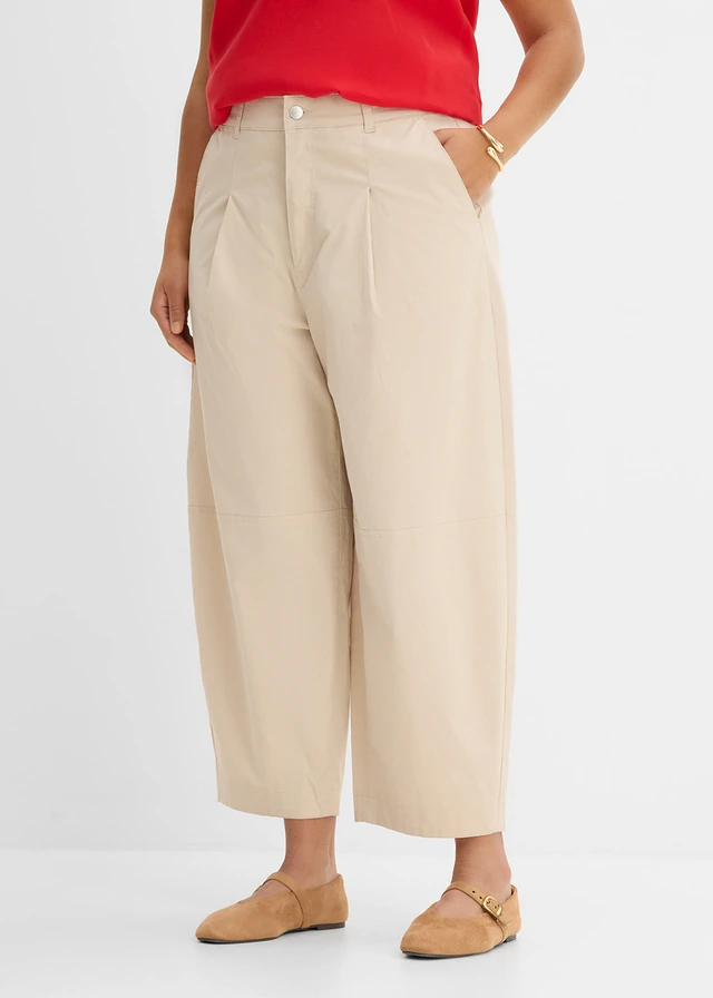Lichte culotte van twill in ballonlook, Kleur: lichtsand