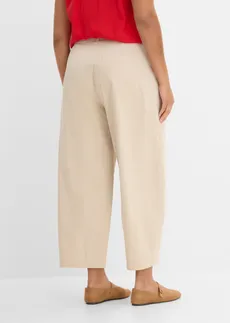 Pantaloni Culotte ușori din twill cu aspect balon, culoare: bej nisipiu mat