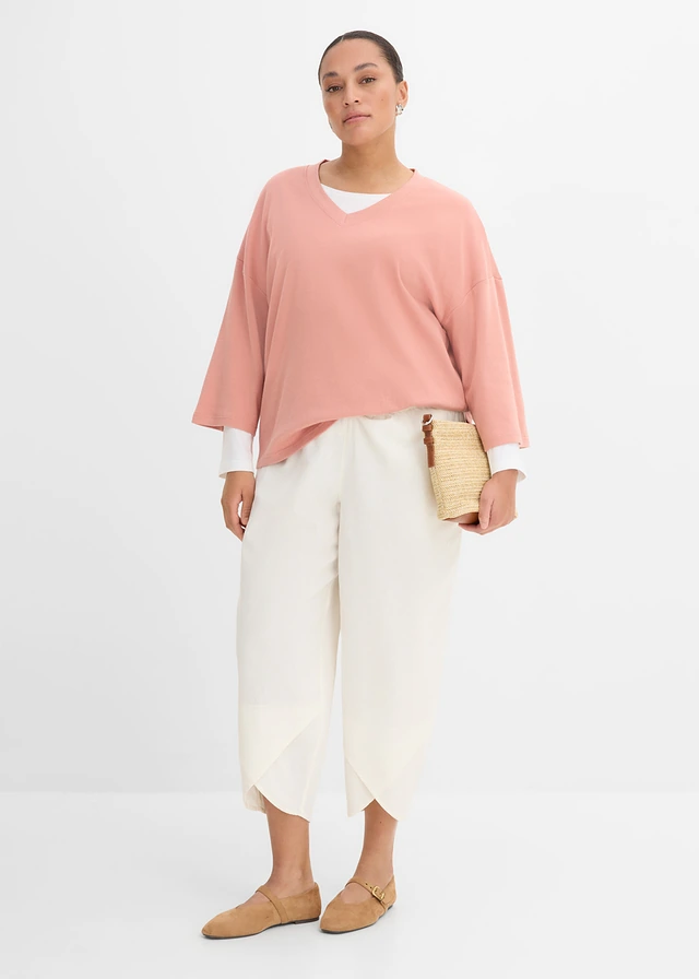 3/4 broek in een lichte linnenmix, Kleur: wolwit