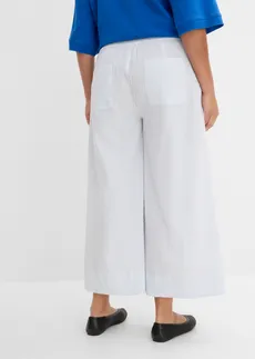Pantaloni culotte din material seersucker, culoare: albastru pudrat-alb cu dungi verticale