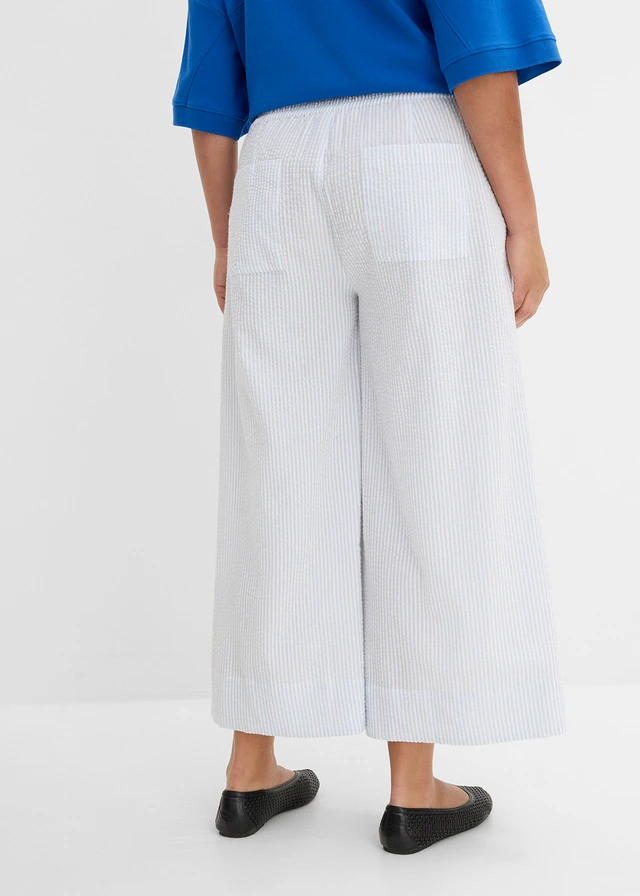 Wijde culotte van seersucker, Kleur: poederblauw-wit verticaal gestreept