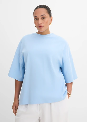 Oversized shirt met asymmetrische onderrand van puur biologisch katoen, Kleur: lichtblauw