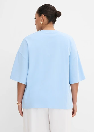 Oversized shirt met asymmetrische onderrand van puur biologisch katoen, Kleur: lichtblauw