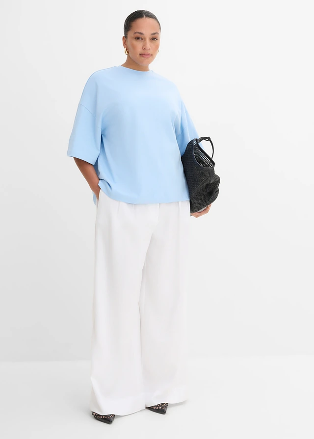 T-shirt oversize 100% coton à base asymétrique, Couleur: bleu clair