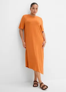 Shirtjurk met asymmetrische onderrand van modalmix, Kleur: terracotta
