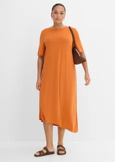 Shirtjurk met asymmetrische onderrand van modalmix, Kleur: terracotta