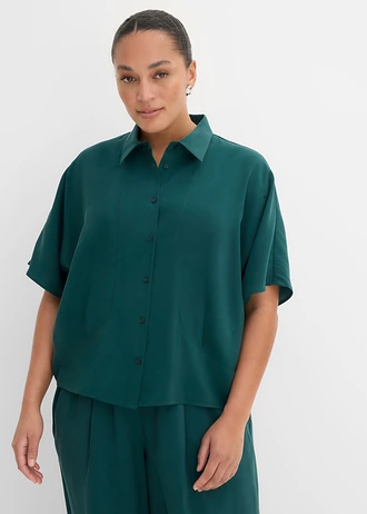 Blúz denevér ujjakkal, viszkóz-keverékből, szín: mélyzöld