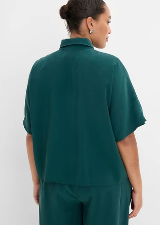 Blúz denevér ujjakkal, viszkóz-keverékből, szín: mélyzöld