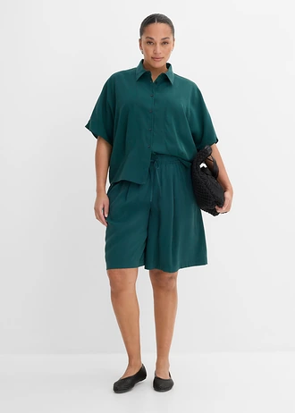 Blúz denevér ujjakkal, viszkóz-keverékből, szín: mélyzöld