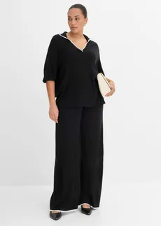 Polo triko z jemné pleteniny z viskózové směsi, barva: černo-bílá