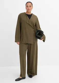 Chemisier en jersey à nouer sur le côté, Couleur: olive foncé