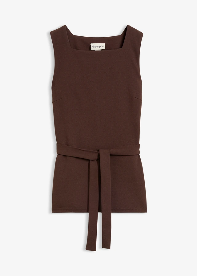 Top en piqué avec ceinture à nouer • marron foncé • Boutique bonprix