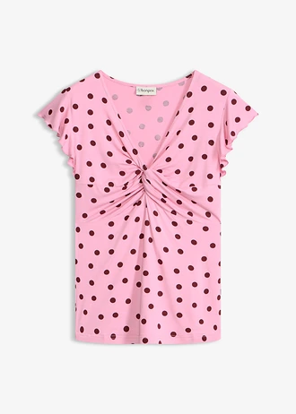 Shirt in een viscosemix, Kleur: roze-esdoornrood gestippeld