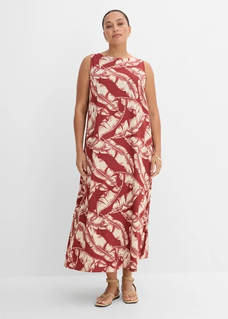 Wijde jurk met allover print van een viscosemix, Kleur: woestijnrood/lichtsand gedessineerd