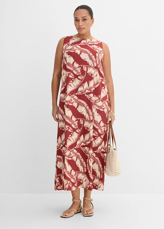 Wijde jurk met allover print van een viscosemix, Kleur: woestijnrood/lichtsand gedessineerd