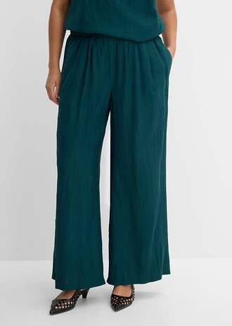 Pantalon aspect plissé, Couleur: vert profond
