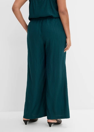 Pantalon aspect plissé, Couleur: vert profond