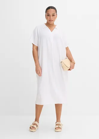 Robe caftan légère en lin et viscose, Couleur: blanc