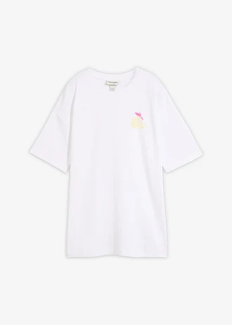 Bluză oversize din bumbac organic 100%, culoare: alb-roz-pinklady cu imprimeu