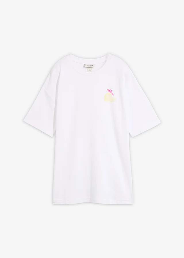 Oversize tričko z čisté organické bavlny • bílo-pinklady s potiskem • bonprix obchod
