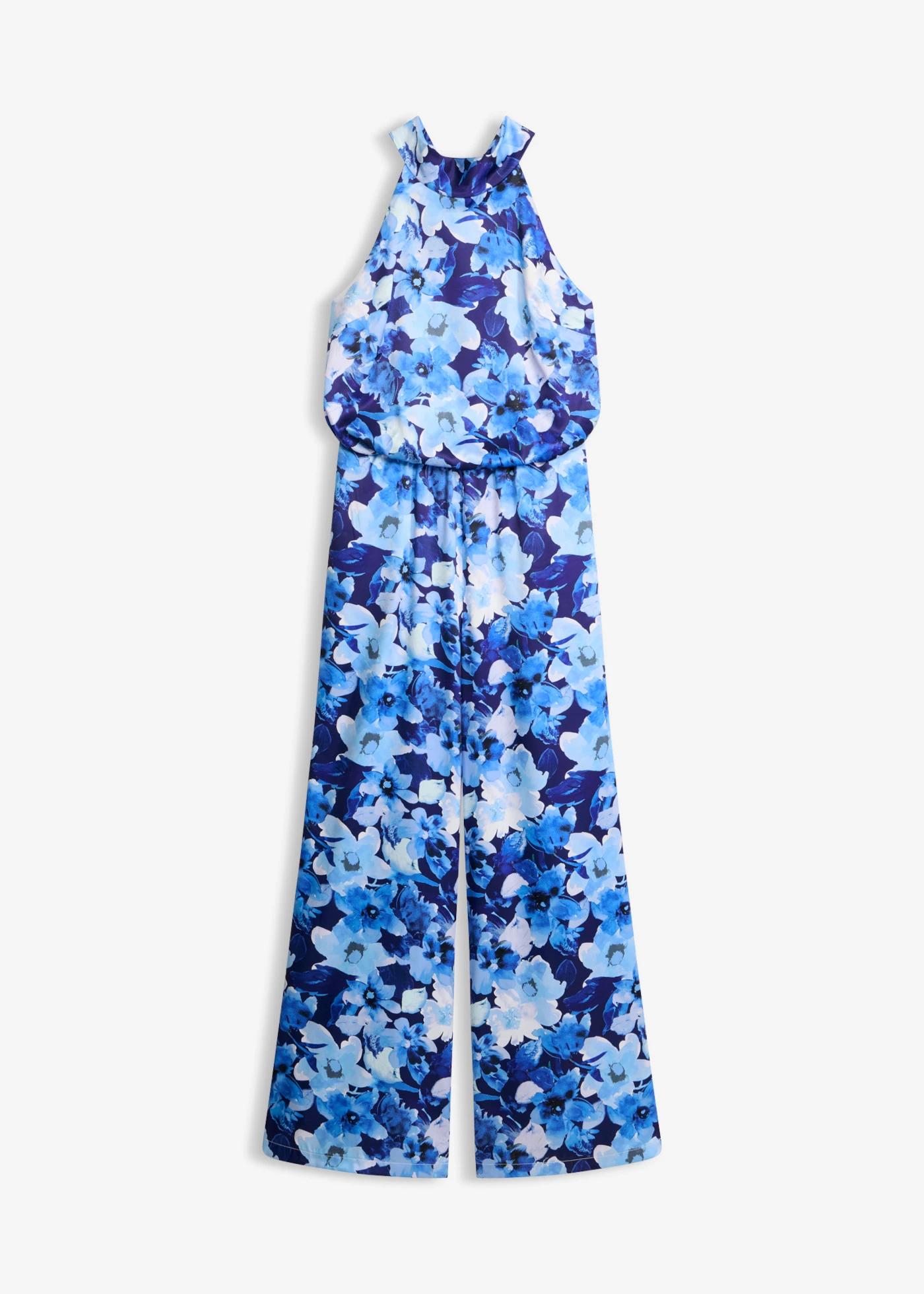 Jumpsuit van glanzend satijn • blauw gebloemd • bonprix online shop