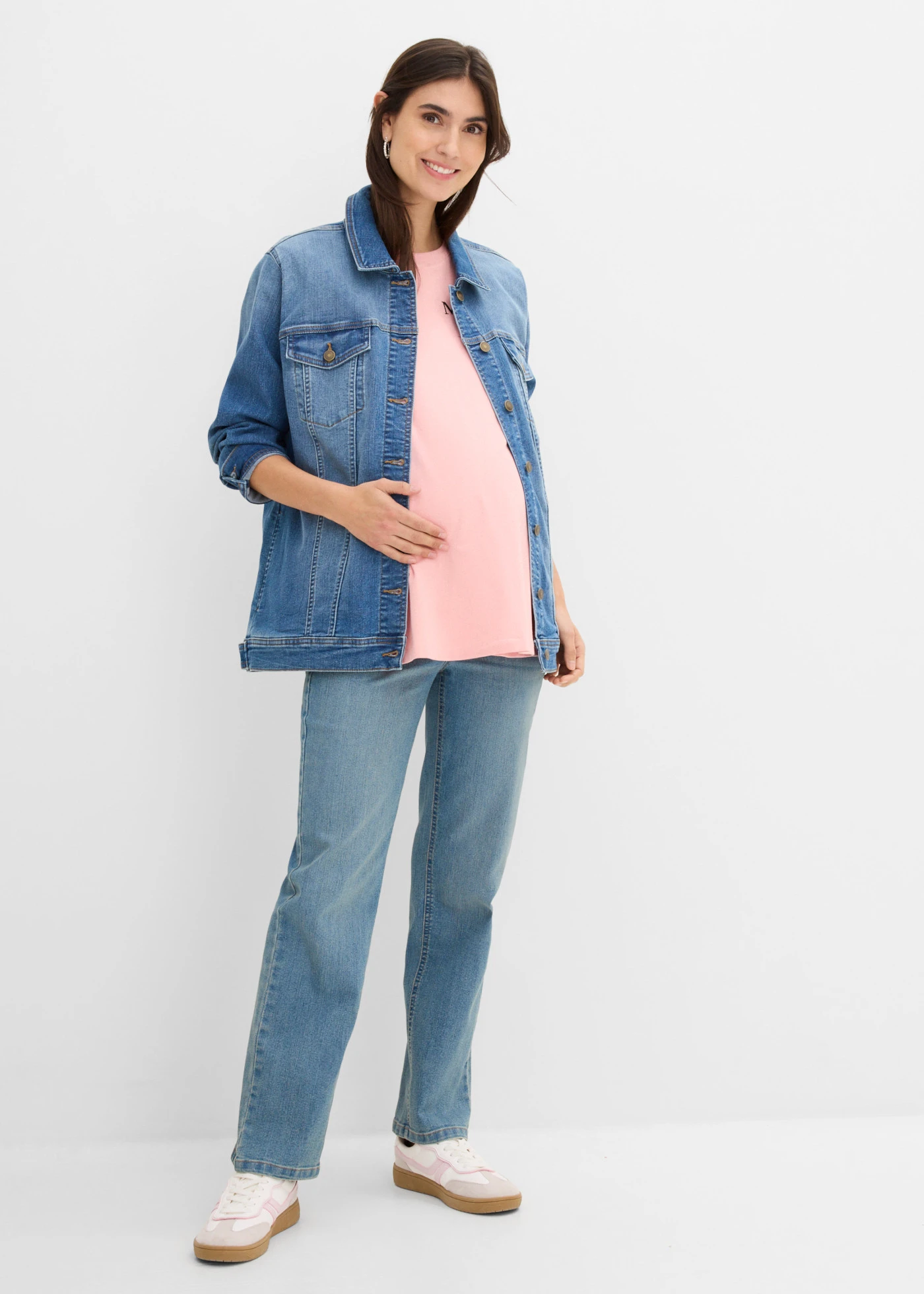 T-shirt oversize 2 w 1 na okres ciąży i do karmienia z bawełny organicznej, z nadrukiem na plecach • jasnoróżowy-czerwień lawy • sklep bonprix