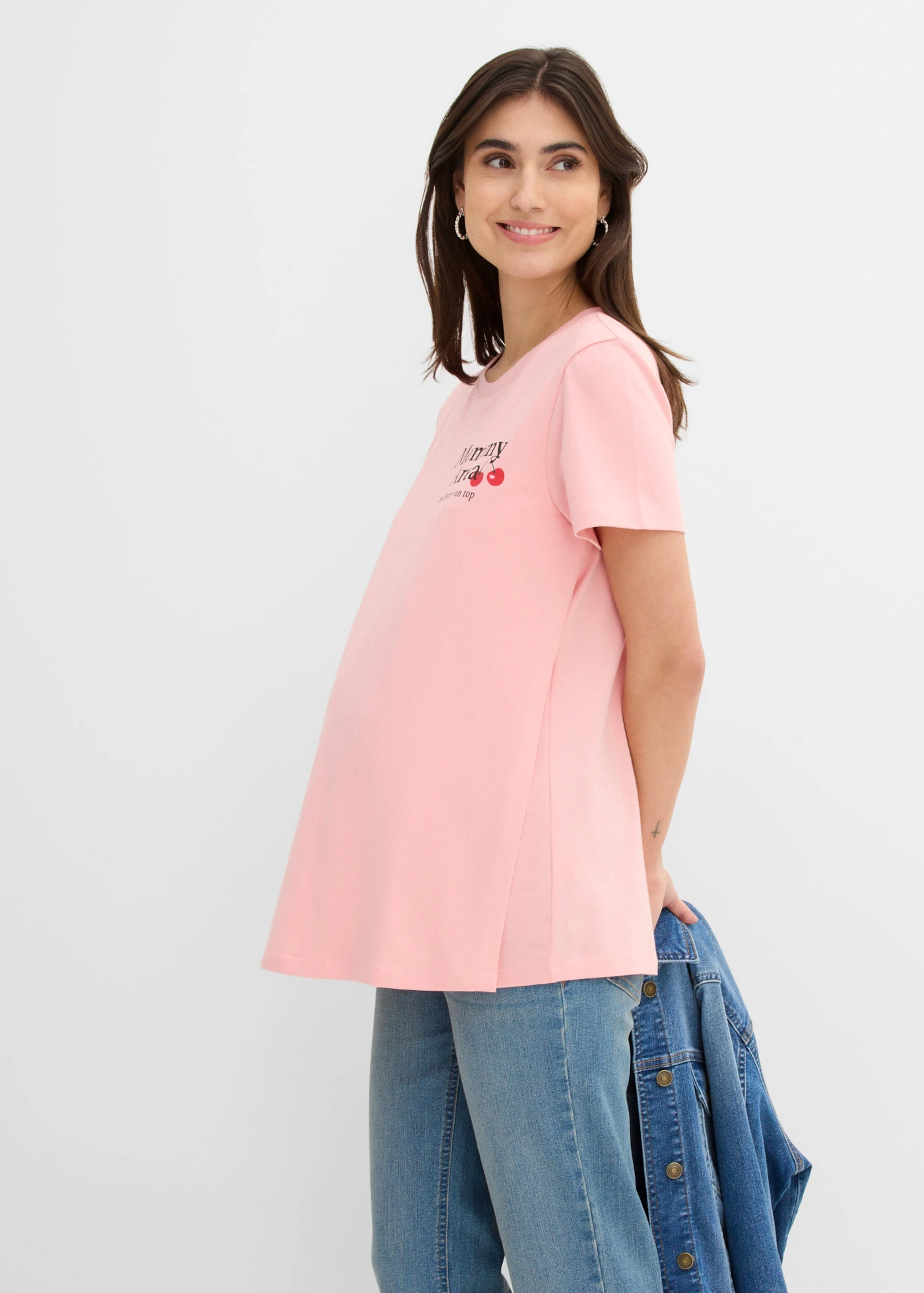 T-shirt 2 w 1 na okres ciąży i do karmienia z bawełny organicznej, oversize • jasnoróżowy-czerwień lawy • sklep bonprix