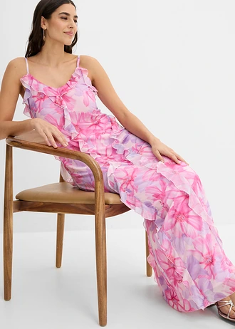 Rochie cu bretele, din mesh moale • roz floral • magazin bonprix