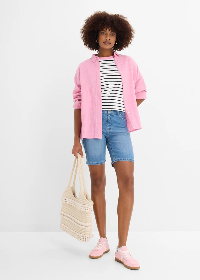 Jeans bermuda, mid waist lichtblauw denim used