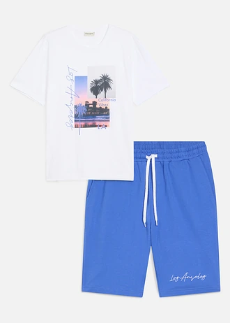 T-shirt + bermudy dresowe (2 części) • biało-niebieski • sklep bonprix