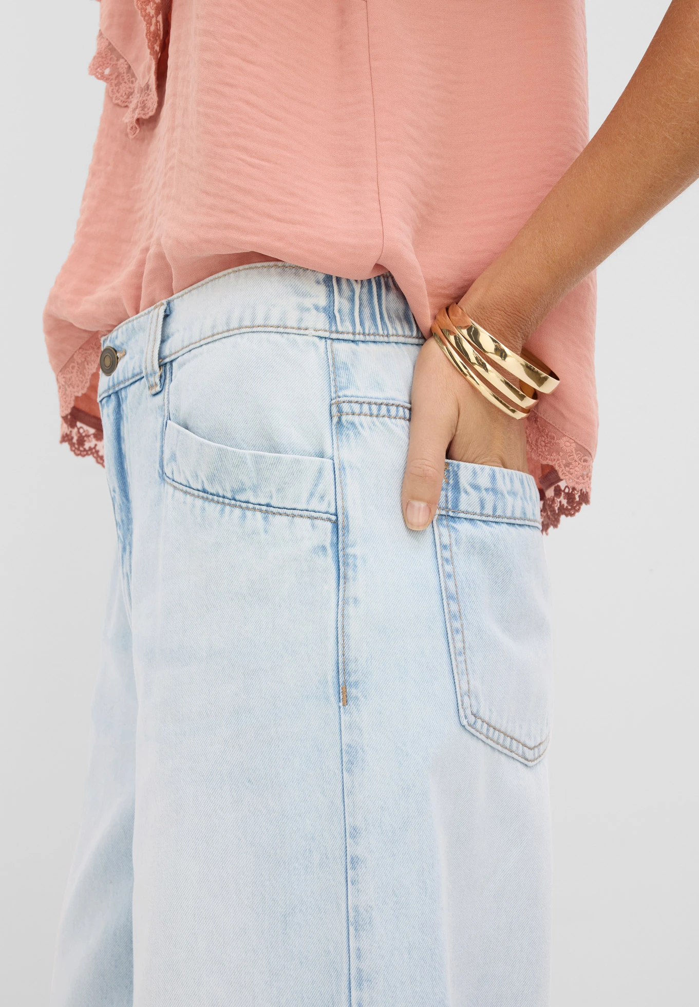 Wide Leg farmer, High Waist • jégkék denim, használt hatású • bonprix áruház