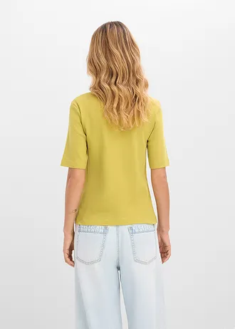 Geribd shirt van biologisch katoen, Kleur: cactusgroen