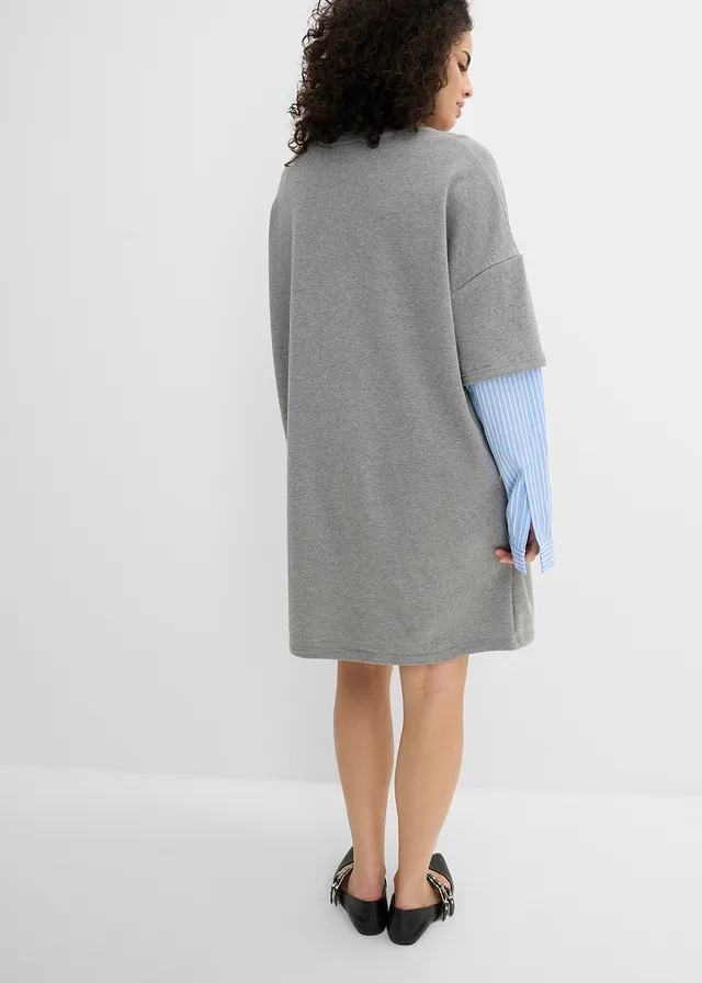 Oversized sweatjurk met blousemouwen, Kleur: grijs gemêleerd-middenblauw-wit