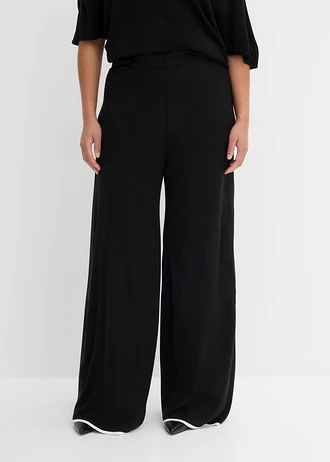 Spodnie dzianinowe z mieszanki wiskozy, kolor: czarno-biały